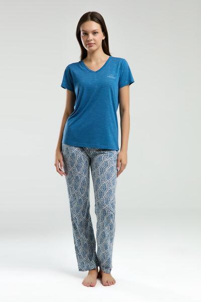 Arnetta Women`S Plus Size Summer Pajama Set, V-Neck, Short Sleeve Pocket Detail