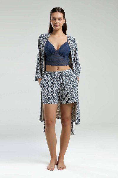 Arnetta 3 Piece Set, Dressing Gown, Lace Bralette, Shorts Set with Pockets