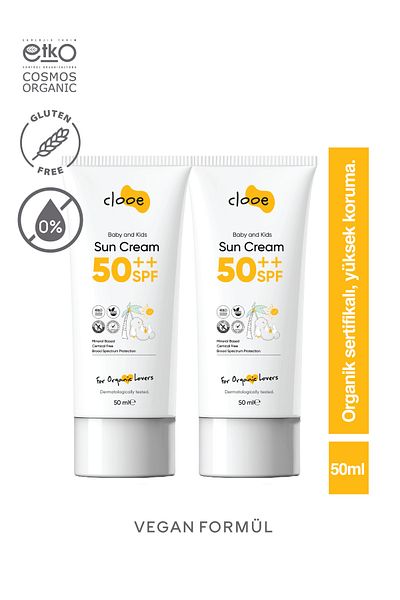 clooe 2 Pack Organic Vegan Hypoallergenic Gluten Free 50 Spf Sunscreen (50ml) Clooe