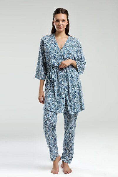 Arnetta Жіночий комплект піжами з 3 предметів, штани з кишенями, майка на бретельках і халат