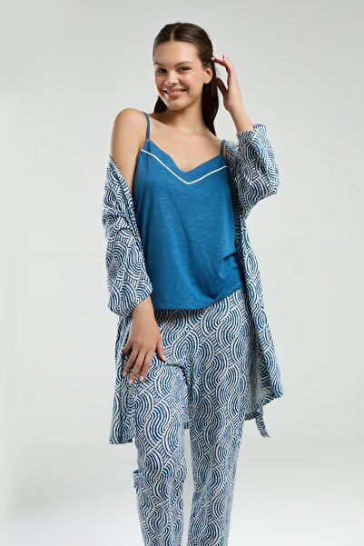 Arnetta Жіночий комплект піжами з 3 предметів, штани з кишенями, майка на бретельках і халат