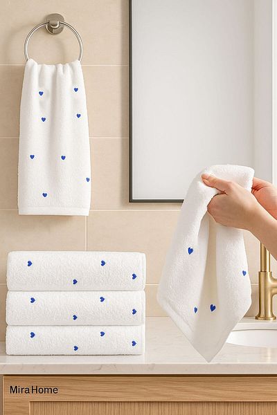 Mira Home Set de 4 prosoape pentru față brodate cu inimă 100% bumbac 50x90 cm Hand Of Love