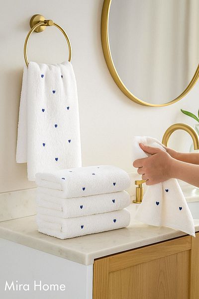Mira Home Set de 4 prosoape pentru față brodate cu inimă 100% bumbac 50x90 cm Hand Of Love