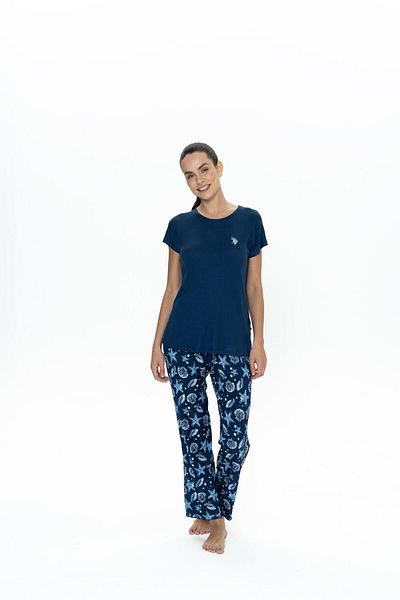 U.S. Polo Assn. Us Polo, scurtă cu gât, set de pijamale pentru femei din viscoză