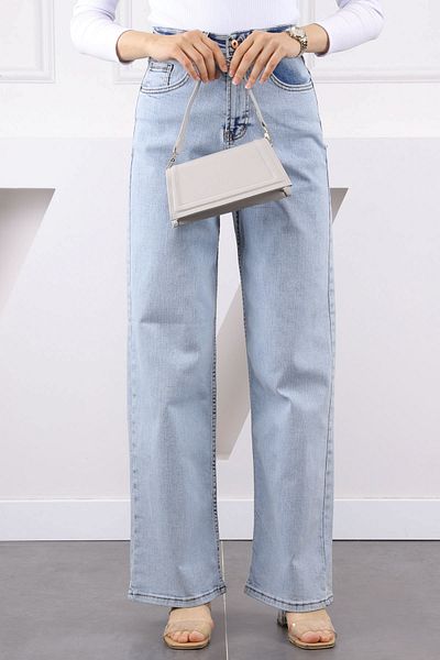 İmajButik Pantaloni Palazzo Denim cu talie înaltă albastru deschis