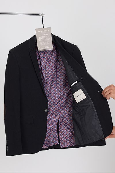 Frappoli 3116 LCS Ανδρικό μαύρο Lycra βαμβακερό ύφασμα Slim Fit Sports Blazer Jacket