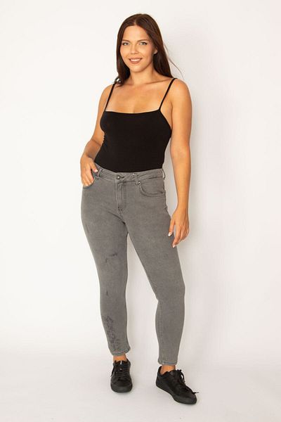 Şans Women's Large Size Gray Lycra 5 Pocket Jeans 65n34347