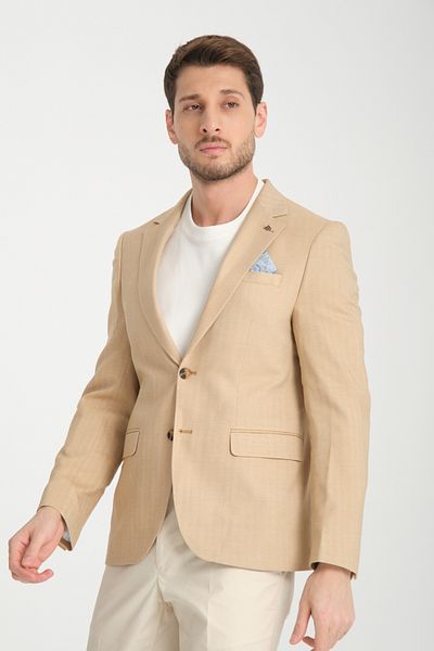 Frappoli Ανδρικό αθλητικό μπλέιζερ Candela Camel Slim Fit Slim Fit Ανοιξιάτικο-Καλοκαίρι