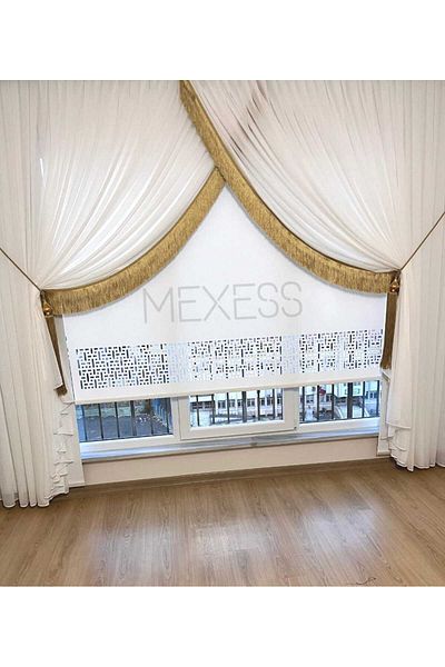 Mexess Premium Quality Weightless Wrinkle-Free Ironing Non-Quest Draped Bamboo Tulle - Double-Breasted Tulle Curtain - (1/3 Double Pleat)