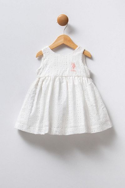 U.S. Polo Assn. U.S. Polo Assn. White Baby Girl Dress with Strap, 100% Cotton / 100% Cotton