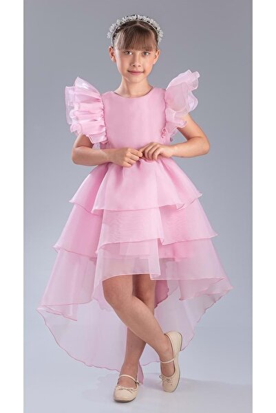 Mnk Baby&Kids Kız Çocuk Kuyruklu , Taçlı Vragia Abiye Elbise M00745 PEMBE