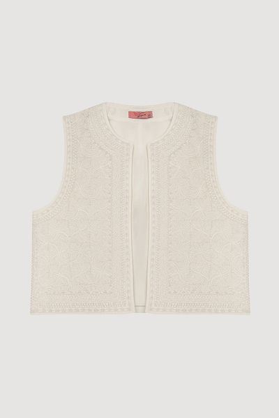 Quzu Front Embroidered Vest Ecru