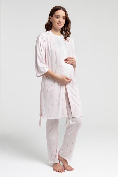 Arnetta Set de pijamale de maternitate din 3 piese cu dungi roz