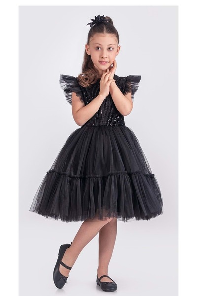 Mnk Baby&Kids Pul Payet Katkat Tütü Etekli Kız Çocuk Elbise M00722 SİYAH - SİYAH