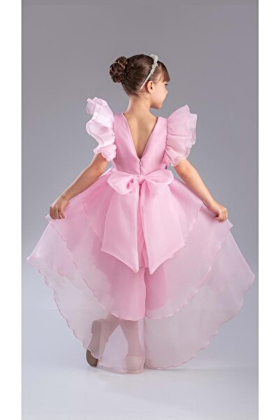 Mnk Baby&Kids Βραδινό φόρεμα Vragia με ουρά και κορώνα για κορίτσι M00745 ΡΟΖ