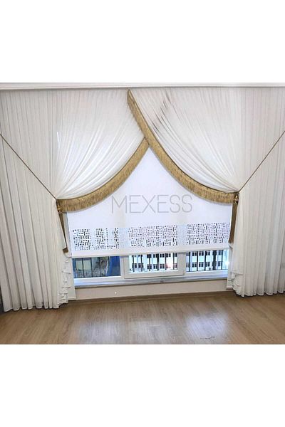 Mexess Premium Quality Weightless Wrinkle-Free Ironing Non-Quest Draped Bamboo Tulle - Double-Breasted Tulle Curtain - (1/3 Double Pleat)
