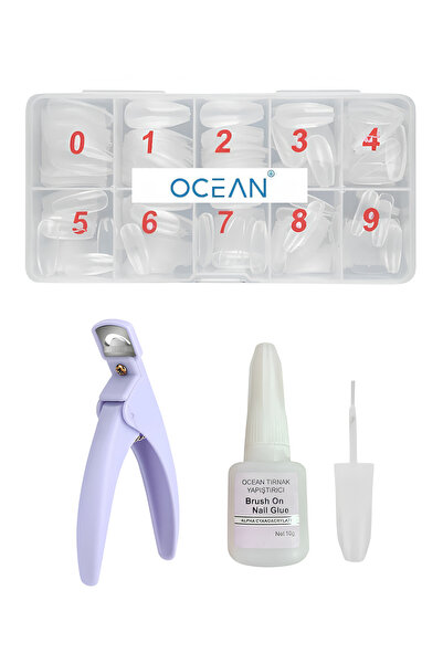 OceanCare Protez Tırnak 500'lü Şeffaf Yarım Ay Tips, Tips Makası Ve Tırnak Ya...