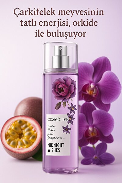 Cosmolive Vücut Spreyi Body Mist | Bombshell | Midnight Wishes | Kadın | Işıltılı | Nemlendirici | 250 ml