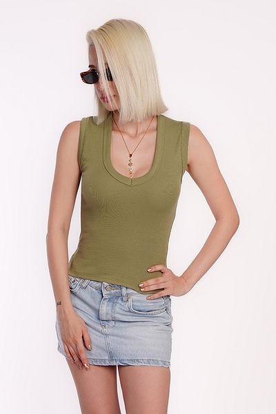 Madmext Light Green V-Neck Piping Women's Tank Top Mg2292