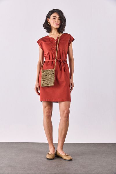VENA Φόρεμα Riva με κουμπιά μπροστά Regular Fit Gabardine - TERRACOTTA