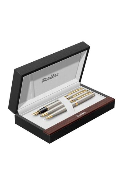 Scrikss Saten Altın 3 Lü Kalem Seti ( Ömür Boyu Garantili )
