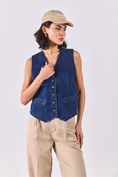 VENA Kadın Dark Blue Jean Yelek - DARK BLUE