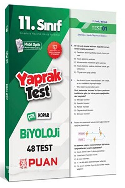 Puan Yayınları Puan 11. Sınıf Biyoloji Çek Kopar Yaprak Test