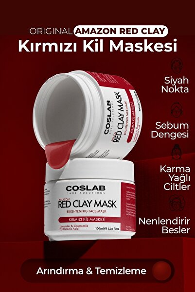 COSLAB Amazon Kırmızı Kil Maskesi – Gözenek Arındırıcı, Nemlendirici, Sebum D...