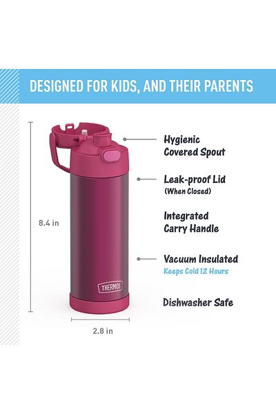 Thermos Funtainer 16 Ounce Stainless Steel Vacuum Insulated Bottle With Wide Spout Lid, Purple