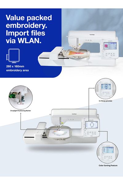 Brother Nv880e Embroidery Machine With Wi-fi, 260x160mm Embroidery Area, 258 Built-in Designs, Led Pointer