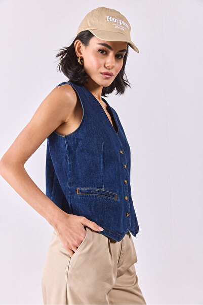 VENA Kadın Dark Blue Jean Yelek - DARK BLUE