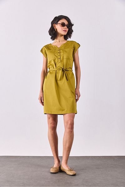 VENA Φόρεμα Riva με κουμπιά μπροστά Regular Fit Gabardine - OIL GREEN