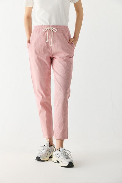 VENA Alian Waist Elastic Striped Gabardine Trousers - Red Striped
