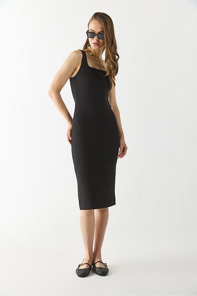VENA Πλεκτό φόρεμα Amy Square Collar Slim Fit (CUPRO) - ΜΑΥΡΟ