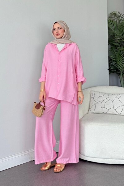 Hazamoda مجموعة Yalıkavak المزدوجة باللون الوردي