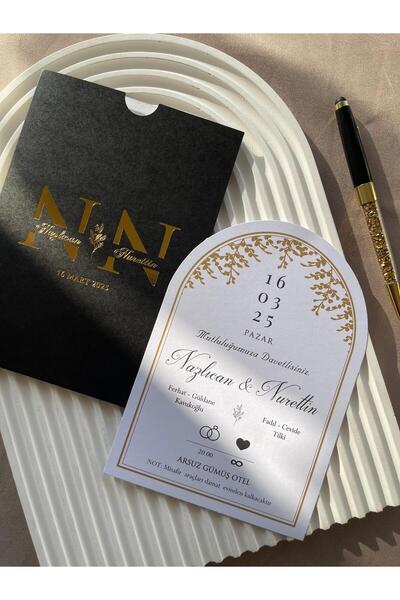 emindijital Siyah Zarflı Oval Yaldızlı Kına,nikah,nişan, Düğün Davetiyesi 50 ...