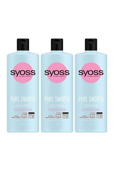 Syoss Pure Smooth Micellar - Non-Weighting Care Shampoo 500ml x 3 Pieces