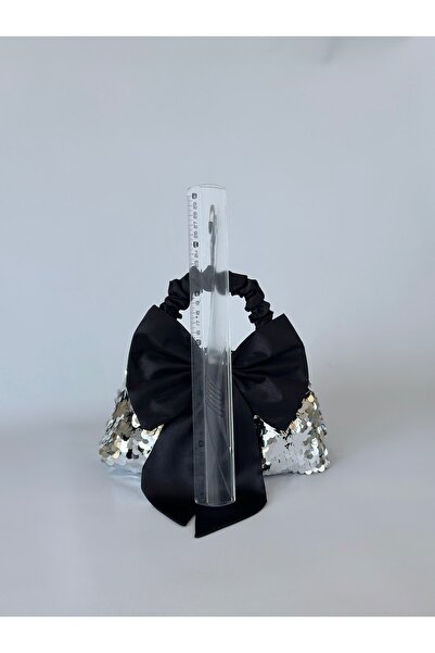 posst bag Geantă clutch pentru rochie de seară cu fundă cu paiete argintie