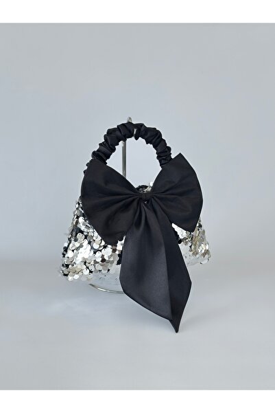 posst bag Geantă clutch pentru rochie de seară cu fundă cu paiete argintie