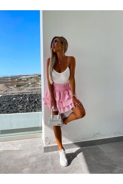 NEW STATION Set dublu pentru femei, cu bretele din frânghie, crop top și fust...