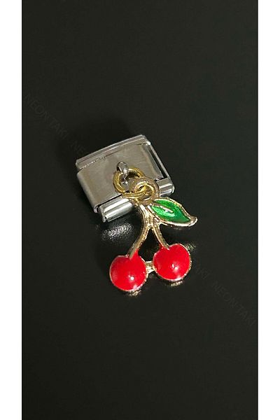 Neon Takı by Atalay Sensitivity Tag & Cherry, Steel Charm for Italian Nom Bracelet 30, Silver Color