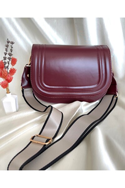 Genel Markalar Kadın Bordo Kanvas Kolon Askılı Kapaklı Çanta