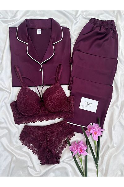 Lena Homewears moment 4-piece Satin Pajama Set - Women's, ButtoneD Dowry