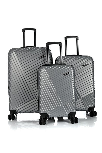 DERİEND Deriend Unisex 3'lü Valiz Seti Gümüş