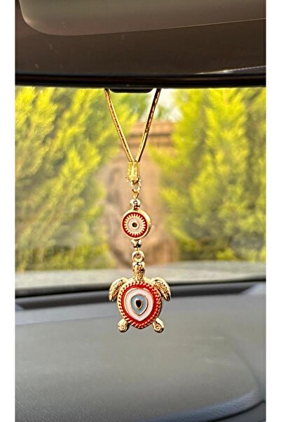 Azrua Ornament pentru oglindă auto cu mărgele din metal, broască roșie aurită...