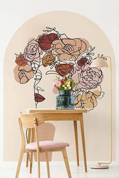 Kt Grup Sanatsal Kadın Portresi Boho Kemer Arch Minimal Duvar Sticker