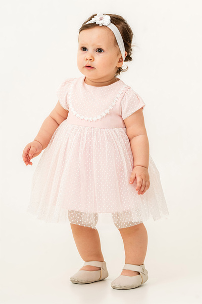 Eray Kids Kız Bebek Abiye Elbise Bandana Hediyeli Puanlı Desen Yazlık Elbise