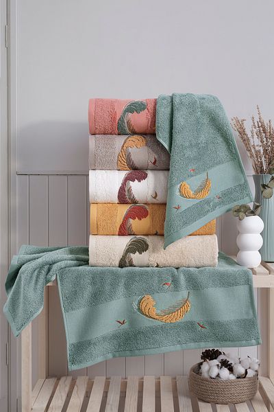 MARİBOR Piuma - 70% Bamboo / 30% Cotton Suzeni Embroidered Hand Towel - Set of 6 50X90