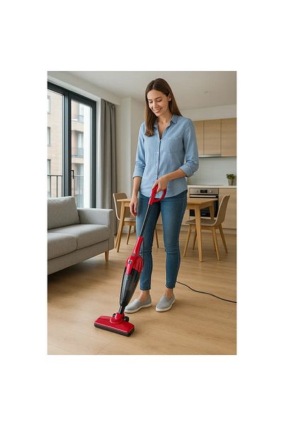 Hausberg Vzpřímený vysavač 2 v 1 HB-2025RS, bezsáčkový, suché vysávání, HEPA, 0,5 l, 600–800 W, červeno-bílý