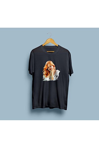 Generic Brand Oversize Woman and Coffee Drawing Design Unisex T-Shirt